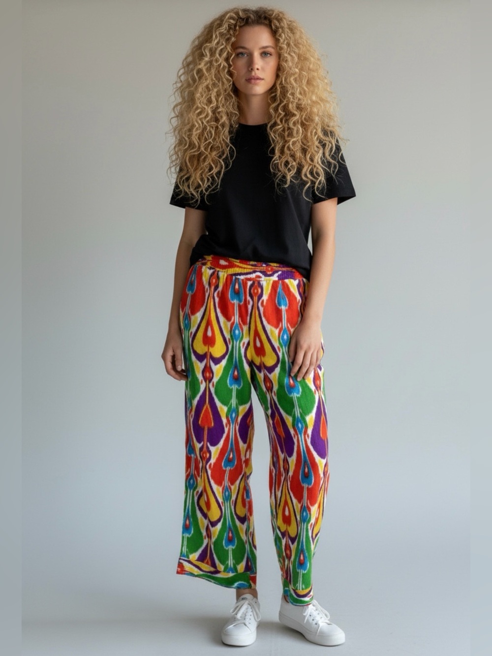 NWT- ASHLEY STEWART -Multicolor BOHO Beach Flare Pants Linen blend